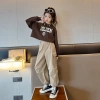 Girls' hooded sweatshirt and work pants set, children's fashionable spring and autumn Internet celebrity casual loose sports two-piece set, cross-border Application Scenario